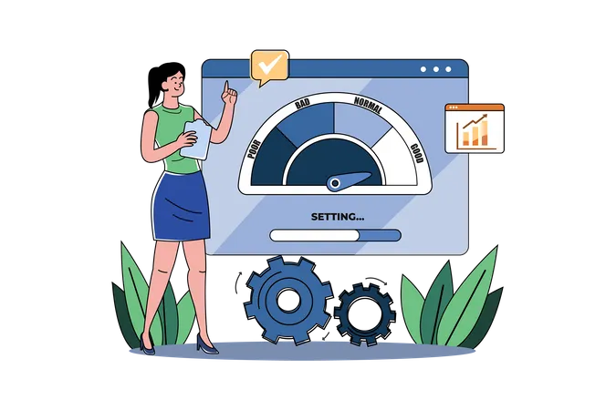 Woman check Web Performance  Illustration