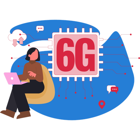 Woman checking 6G chip  Illustration