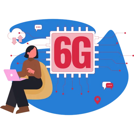Woman checking 6G chip  Illustration