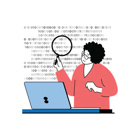 Woman checking binary code  Illustration