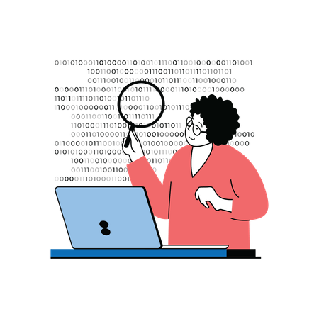 Woman checking binary code  Illustration