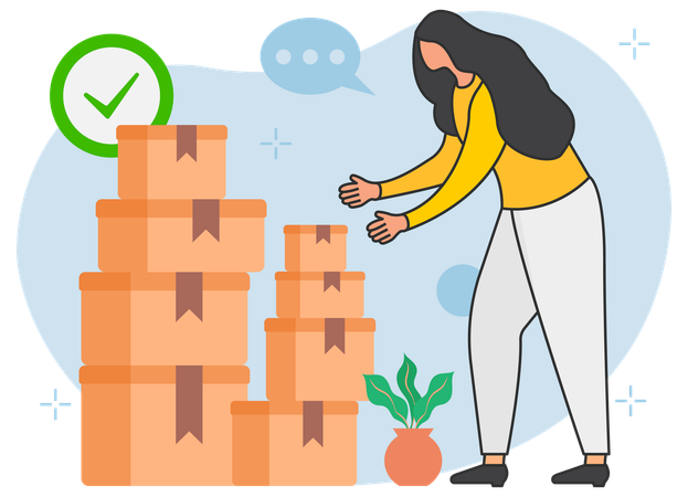 Woman checking boxes  Illustration