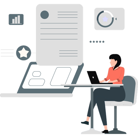 Woman checking business development data  Illustration