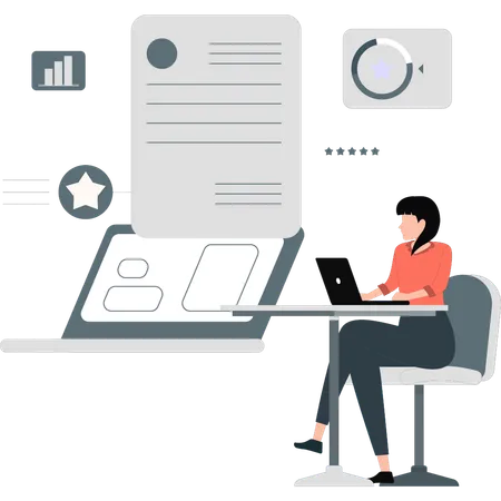 Woman checking business development data  Illustration