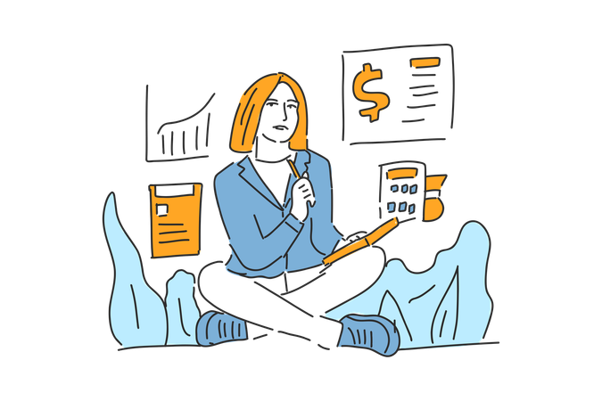 Woman checking business finance data  Illustration