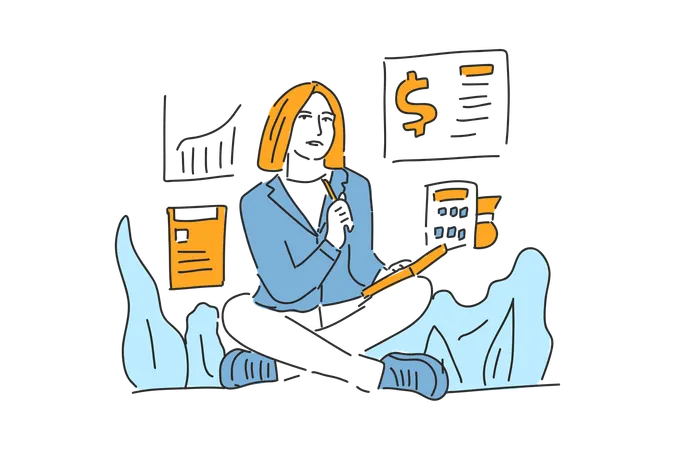 Woman checking business finance data  Illustration