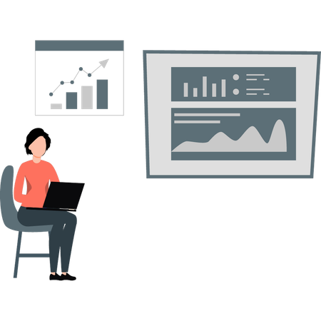 Woman checking business graph  Illustration