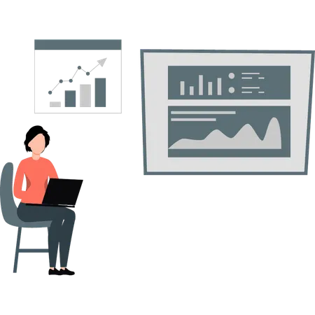 Woman checking business graph  Illustration