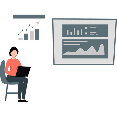 Woman checking business graph  Illustration