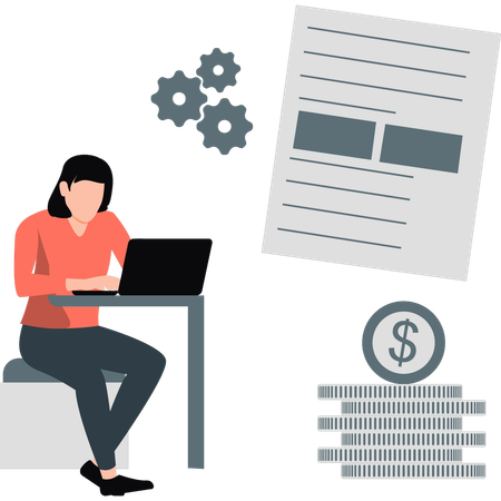 Woman checking business investment  Illustration