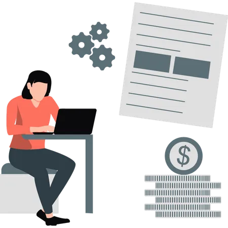 Woman checking business investment  Illustration