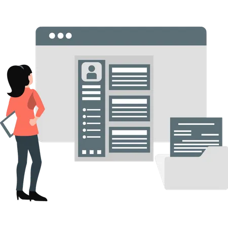 Woman checking business profile  Illustration