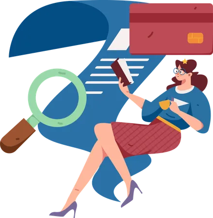 Woman checking card statement  Illustration