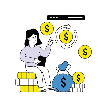 Woman checking Cash Flow  Illustration