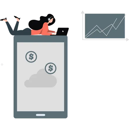 Woman checking cloud dollar  Illustration