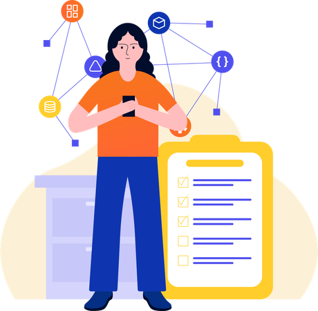 Woman Checking Connection  Illustration