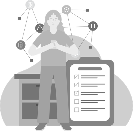 Woman Checking Connection  Illustration