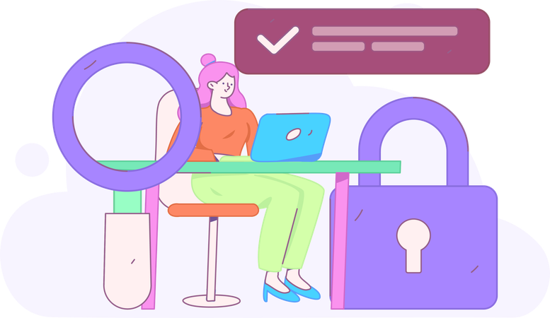 Woman checking Cyber security  Illustration