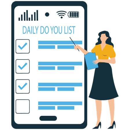 Woman Checking Daily Tasks on Tablet  Illustration