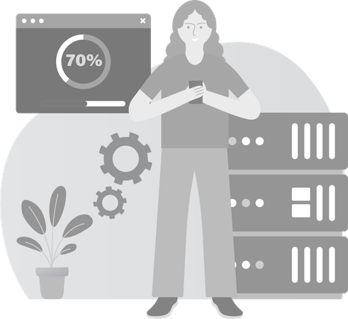 Woman Checking data upload process  Illustration