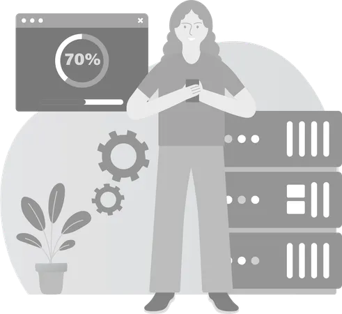 Woman Checking data upload process  Illustration
