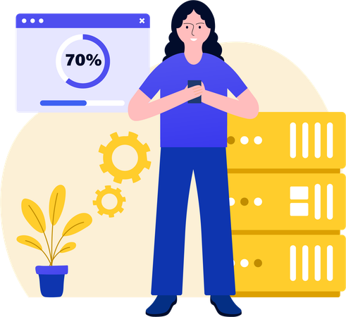 Woman Checking data upload process  Illustration