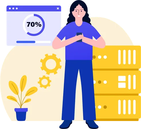 Woman Checking data upload process  Illustration