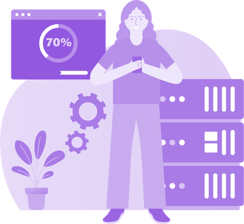 Woman Checking data upload process  Illustration