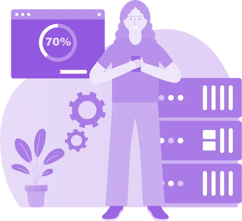 Woman Checking data upload process  Illustration