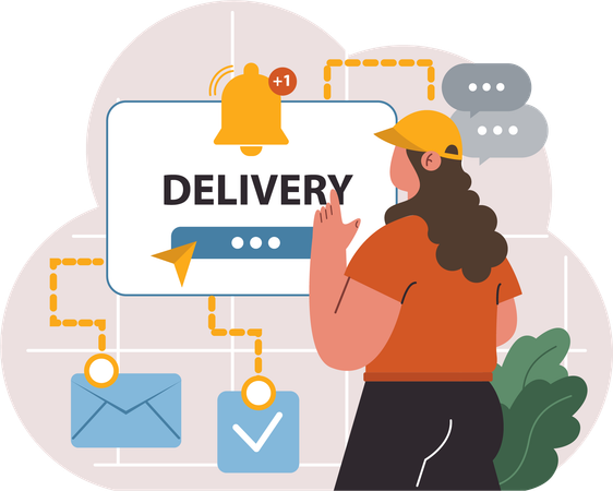 Woman checking delivery notification  Illustration