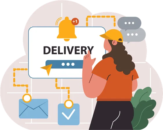 Woman checking delivery notification  Illustration