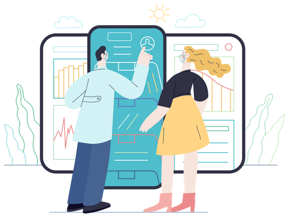 Woman checking digital medical checkup  Illustration