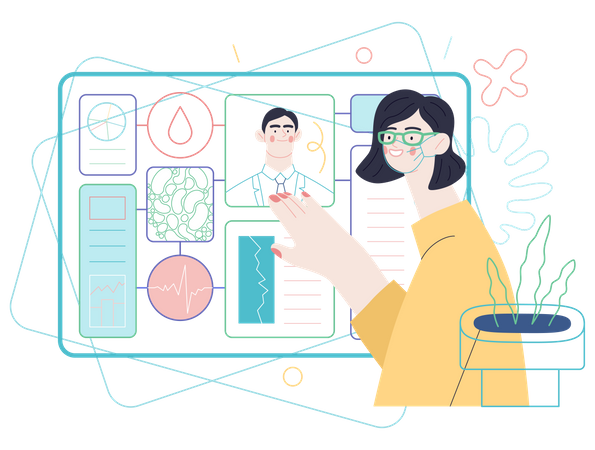 Woman checking digital medical checkup  Illustration