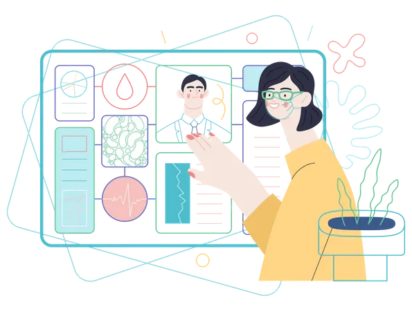 Woman checking digital medical checkup  Illustration