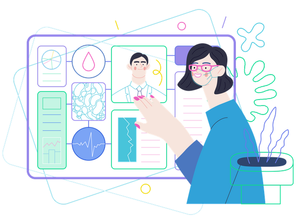 Woman checking digital medical checkup  Illustration