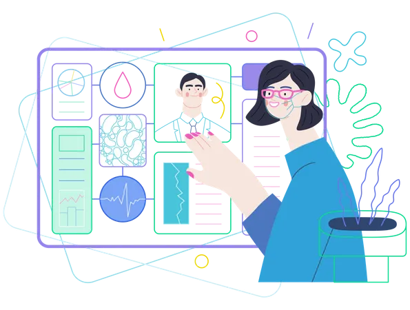 Woman checking digital medical checkup  Illustration