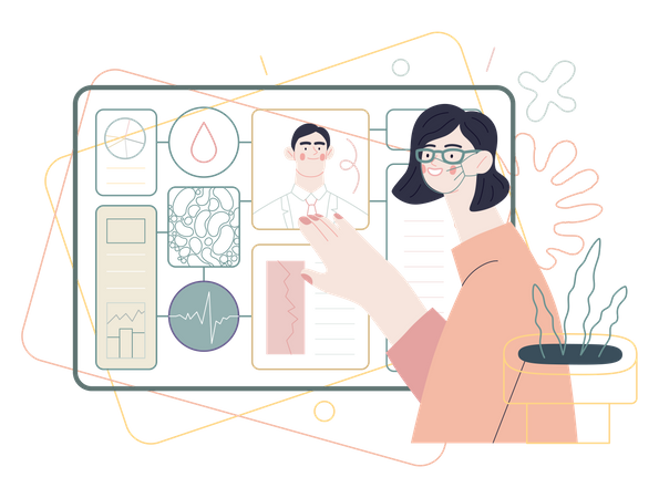 Woman checking digital medical checkup  Illustration