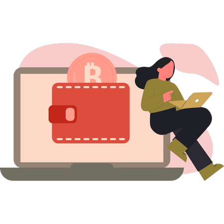 Woman checking digital wallet  Illustration