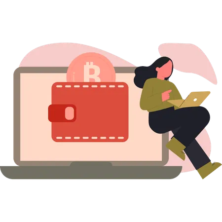 Woman checking digital wallet  Illustration