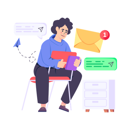 Woman Checking Email  Illustration