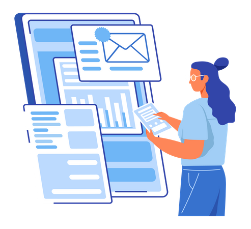 Woman checking email Illustration