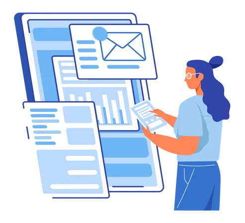 Woman checking email  Illustration