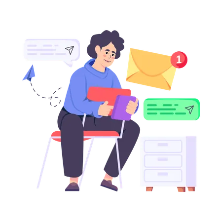 Woman Checking Email  Illustration