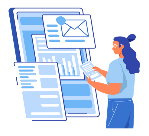 Woman checking email  Illustration