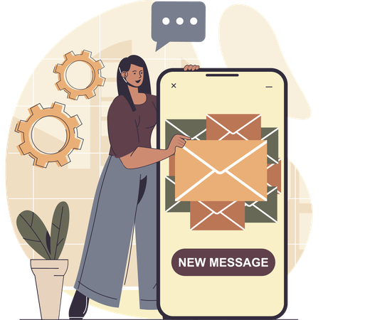 Woman checking email inbox  Illustration