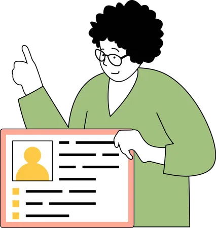 Woman checking employee profile  Illustration