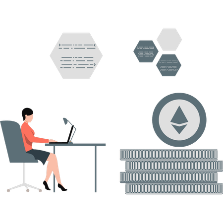 Woman checking etherem currency  Illustration