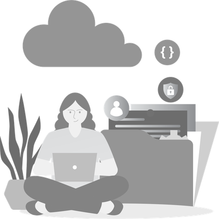 Woman Checking File Protection  Illustration