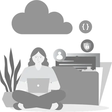 Woman Checking File Protection  Illustration