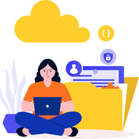 Woman Checking File Protection  Illustration